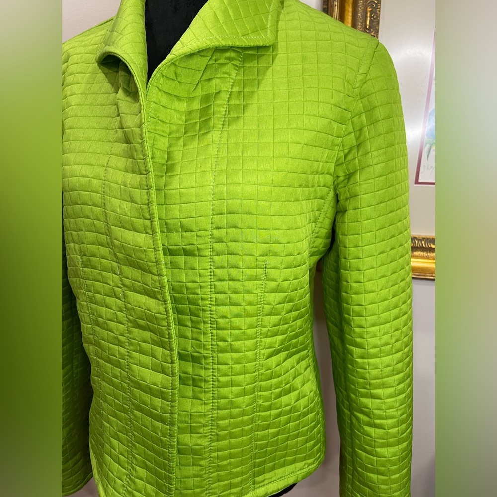 Harve Bernard Green Quilted Women's Jacket size 12 vintage 1990s open no closure - Picture 3 of 11